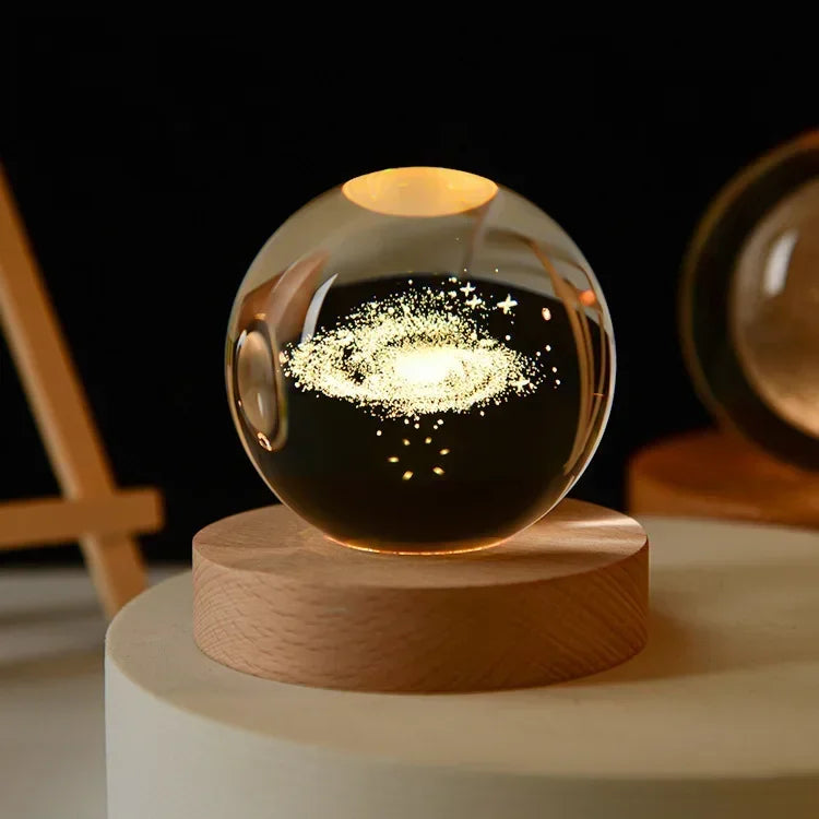 3D Moon Crystal Glass Globe Creative Clear Galaxy Saturn Crystal Sphere Bedside Night Light House Decoration Desk Accessories