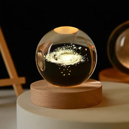 3D Moon Crystal Glass Globe Creative Clear Galaxy Saturn Crystal Sphere Bedside Night Light House Decoration Desk Accessories