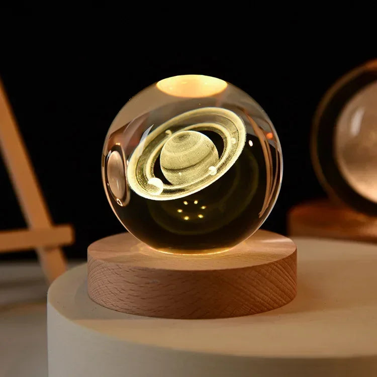3D Moon Crystal Glass Globe Creative Clear Galaxy Saturn Crystal Sphere Bedside Night Light House Decoration Desk Accessories